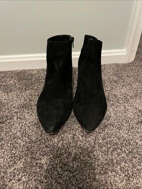Clarks Black Pointed Toe Suede Ankle Boots